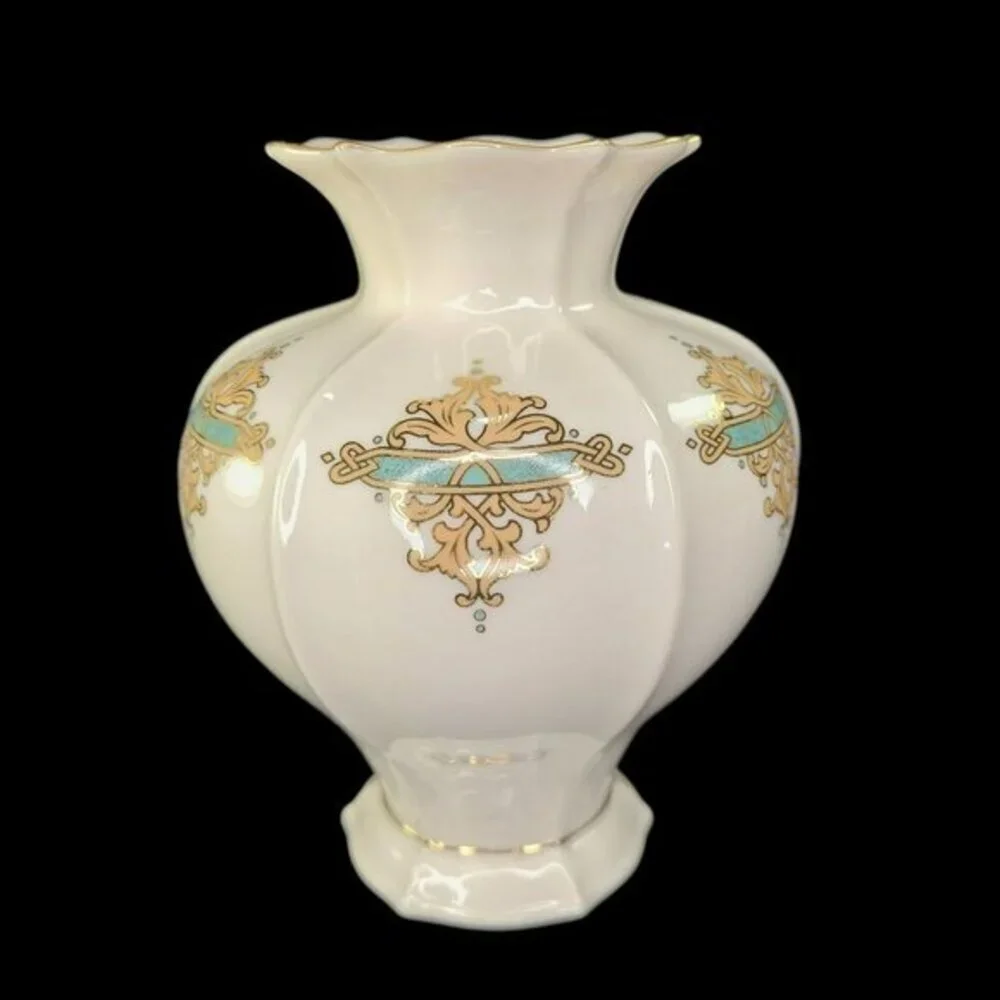 Lenox Catalan Porcelain Vase With‎ 24 kt Gold and Green Accents Home Decor Vtg